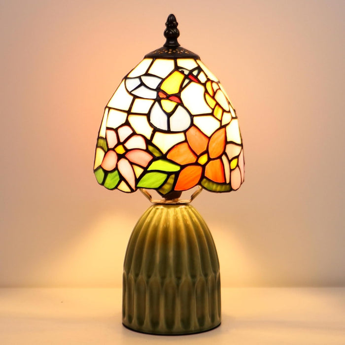 Tiffany Stained Glass Mushroom Table Lamp 12.5 Inch -Blue Hummingbird