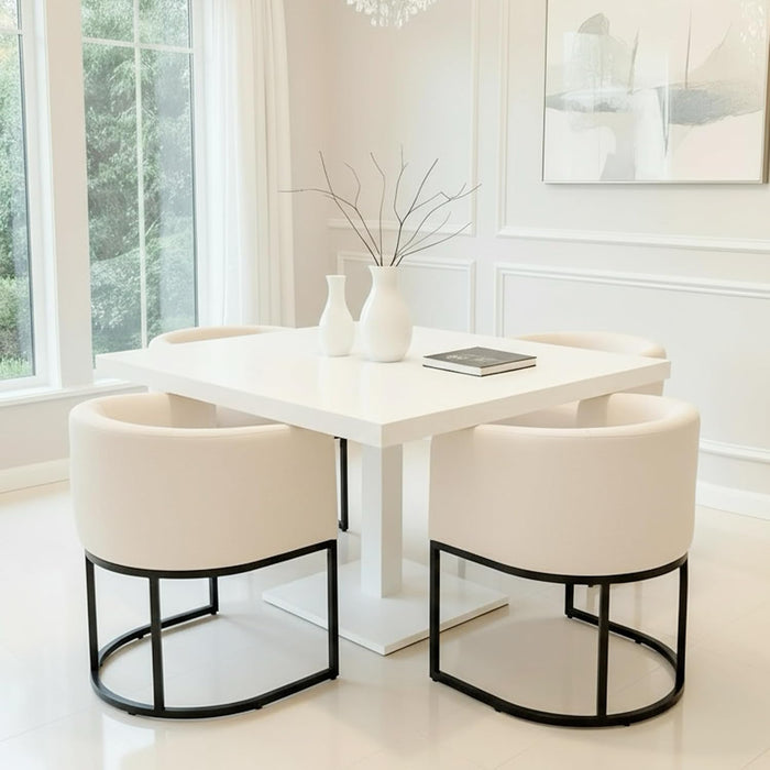 Mid Century Modern Upholstered Barrel Dining Chairs with Arms Set of 6, Linen Kitchen & Dining Room Chairs, 18.5" Wide Accent Chairs for Dining Room Living Room with Black Metal Frame, Cream