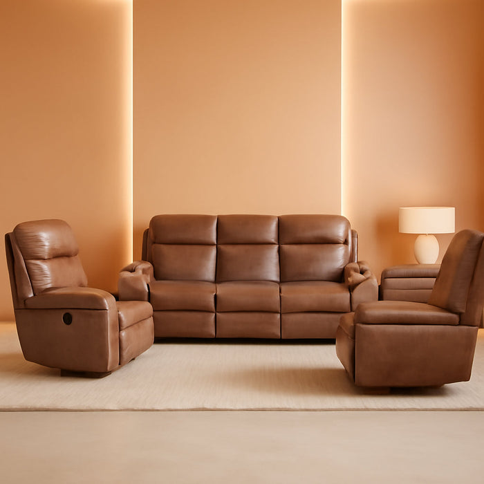 Marianna 3-Piece Reclining Living Room Sofa Set, Brown