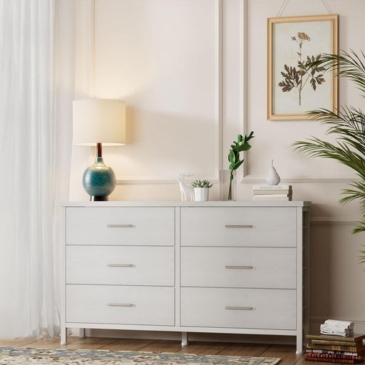 Modern White Dresser with 6 Drawers