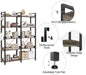 Large Industrial Grey Wooden 5 Tier Bookshelf