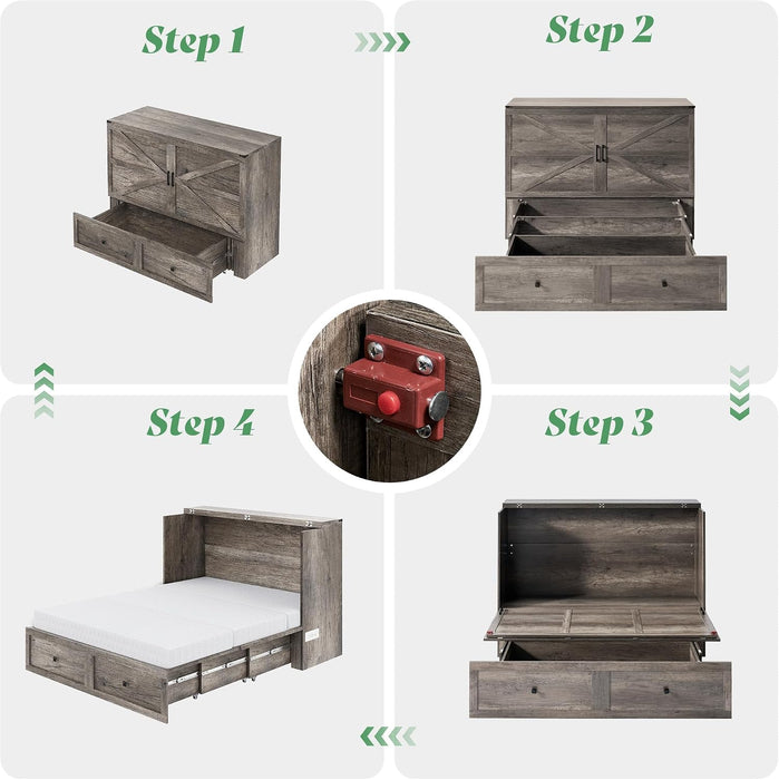 FullSize Murphy Bed Cabinet With Premium MemoryFoam