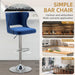 Bar Stools Set of 4, Velvet Swivel Adjustable Barstools with Hollow Back, Rivet Trim and Stable Chrome Base, Upholstered Counter Height Bar Stools for Kitchen Island, Blue