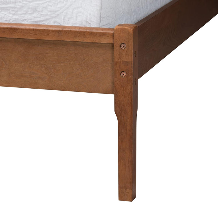 Eridian Walnut Brown Finished Wood and Natural Rattan Full Size Platform Bed