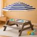 Kids 3-In-1 Sand & Water Table, Wood Outdoor Convertible Picnic Table W/Umbrella, 2 Trays, Removable Top - Gray/Navy