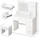 Makeup Vanity Desk with Mirror and Light,Dressing Table Set with 3 Color Modes LED Lights,Large and Three Level Storage Dresser, for Bedroom Dressing Room,White