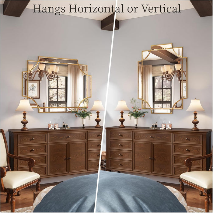 24"X36" Gold Foil Scalloped Edge Decorative Vanity Wall Mirror
