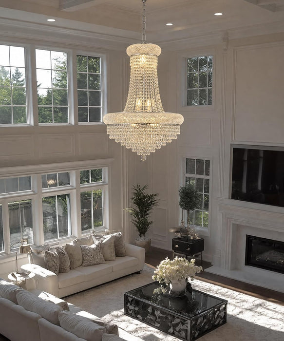 Empire Crystal Chandelier for Dining Room, 14 Light Chandelier Light Fixture for Foyer Entryway Living Room Stairway Bedroom Chrome Finish 24 Inch