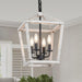 4 Light Rustic Chandelier, Farmhouse Lantern Fixture with Brushed White Oak Cage and Adjustable Chain, E12 Base Geometric Hanging Light Fixture Ceiling Lighting for Entryway Kitchen Island, Indoor Use