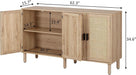 4 Door Sideboard Buffet Cabinet, Kitchen Storage Cabinet with Rattan Decorated Doors, Cupboard Console Table, Boho Accent Liquor Cabinet for Home Bar, 62.3X 15.7X 34.6 Inches, Natural