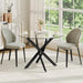 35.5" Glass Dining Table for 4, round Tempered Glass Kitchen Table | Modern Circle Glass Dinner Table with Black Metal Legs for Space Saving Dining Room Apartment Home Office