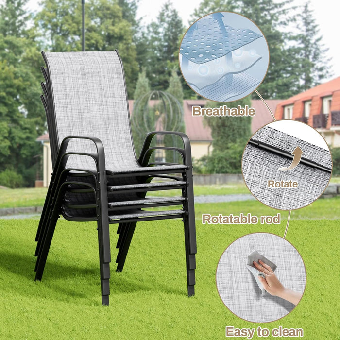 Patio Dining Set 5 Pieces, All Weather Outdoor Furniture W/30"X 30" Table and 4 Stackable Textilene Chairs, Metal Table and Chairs for Lawn, Garden, Poolside, Backyard (Umbrella Not Included)