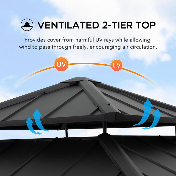 11 X 11 Ft. Wood Gazebo Standard Cedar Framed Gazebos with Black Double Steel Hardtop Roof for Garden, Backyard Shade, Matte Black Roof + Natural Wood Frame