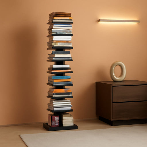 Vertical Bookshelf, 8-Tier Bookcase, Narrow Spine Book Shelf for Small Space, Corner Standing Shelf for Living Room, Office, Study, Entryway, Black BS06BK008