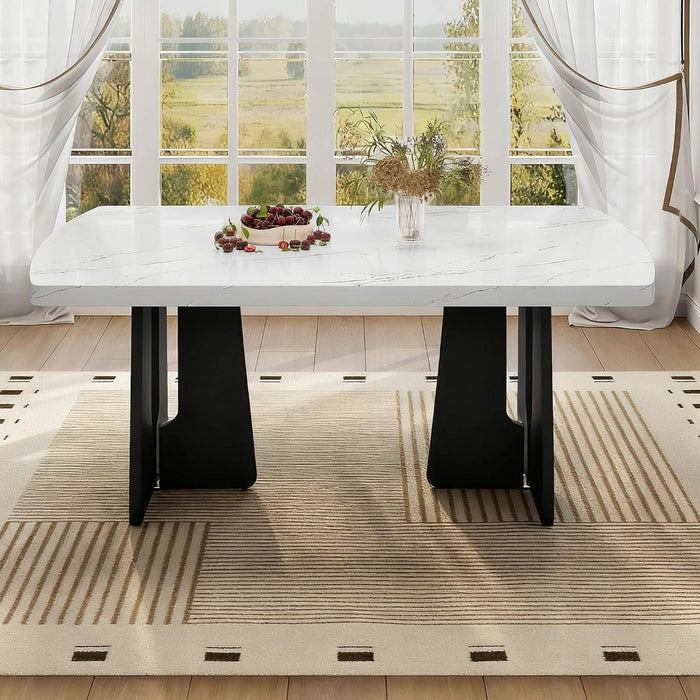 63" Faux Marble Dining Table for 4-6, Rectangle, White