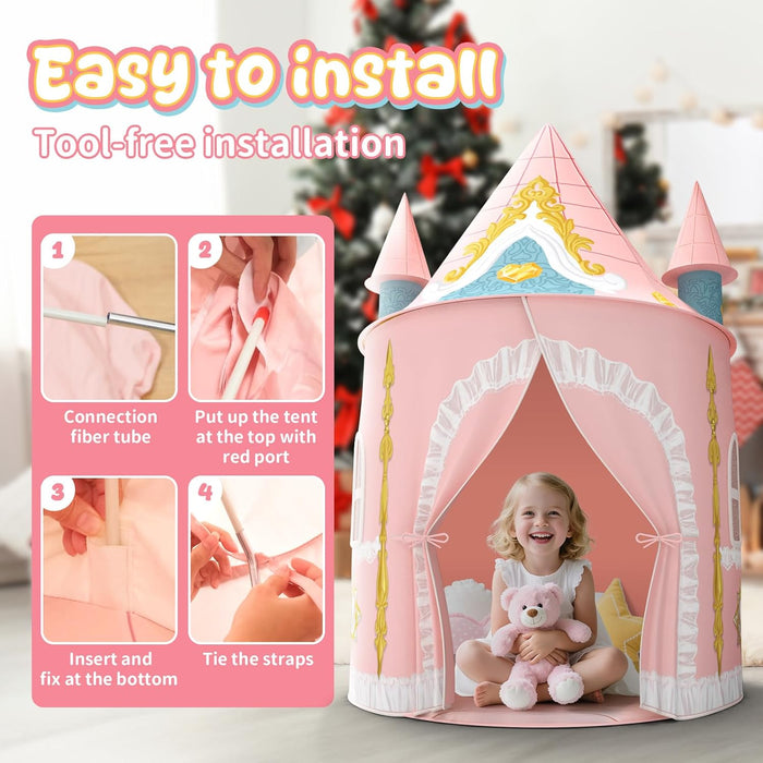 Kids Play Tent for Girls Toddler Indoor Princess Tents for Kids Ages 4-8 Large Outdoor Playhouse Castle for Girl Boys 3-5 4-6 Birthday Thanksgiving