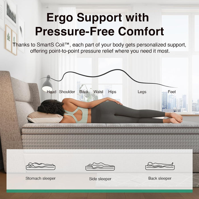12 Inch Queen Size Mattress, Hypoallergenic & Back Pain Relief, Hybrid Queen Mattresses in a Box with Smarts Coils, Fiberglass Free Certipur-Us Certified Colchones No Box Spring Needed