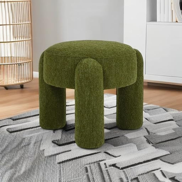 Hugo 20.5" round Fully Upholstered Ottoman, Moss Green Boucle