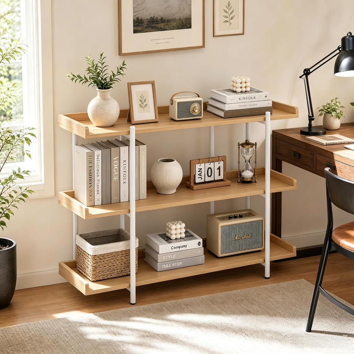 3-Tier Bookshelf with Guardrail, Industrial Open Bookcase, 6-Leg Design | Steel and MDF Construction, 20 Mm round Tubes, 15 Mm MDF Panels