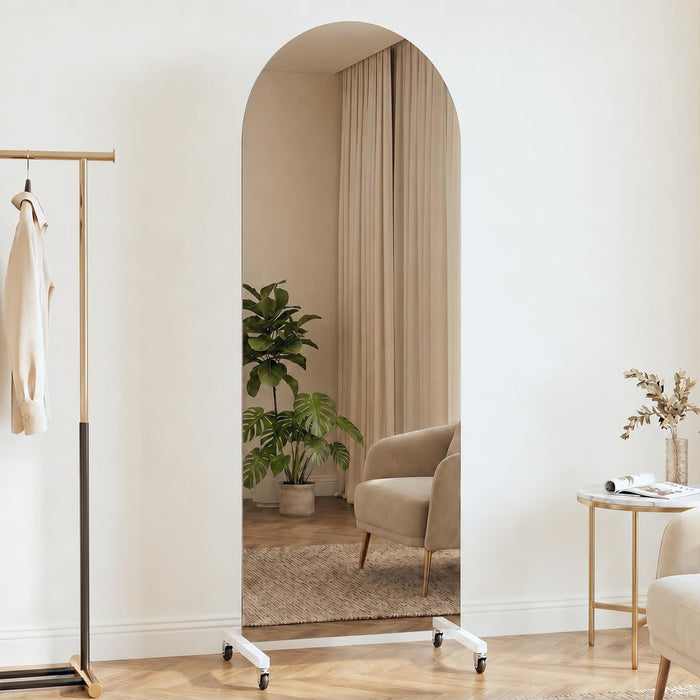 Full Length Stand Mirror on Wheels, Arched, 70X22 In