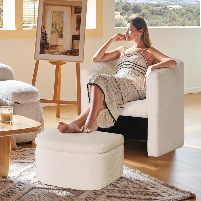 Cream PlushSherpa Barrel Armchair With Storage Ottoman