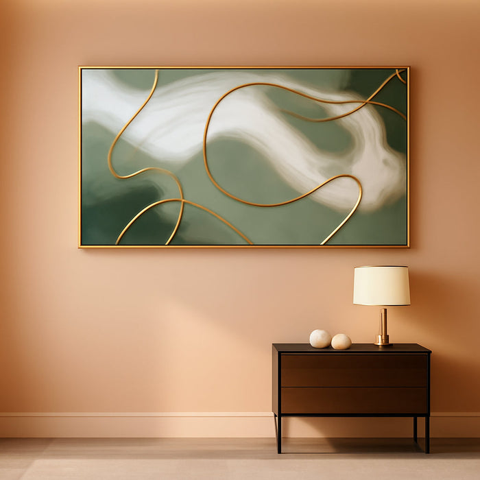 Abstract Wall Art Minimalism Green White and Gold Lines Boho Canvas Wall Decor Framed Artwork Modern Home Wall Decor for Living Room Bedroom Office 20"X40"