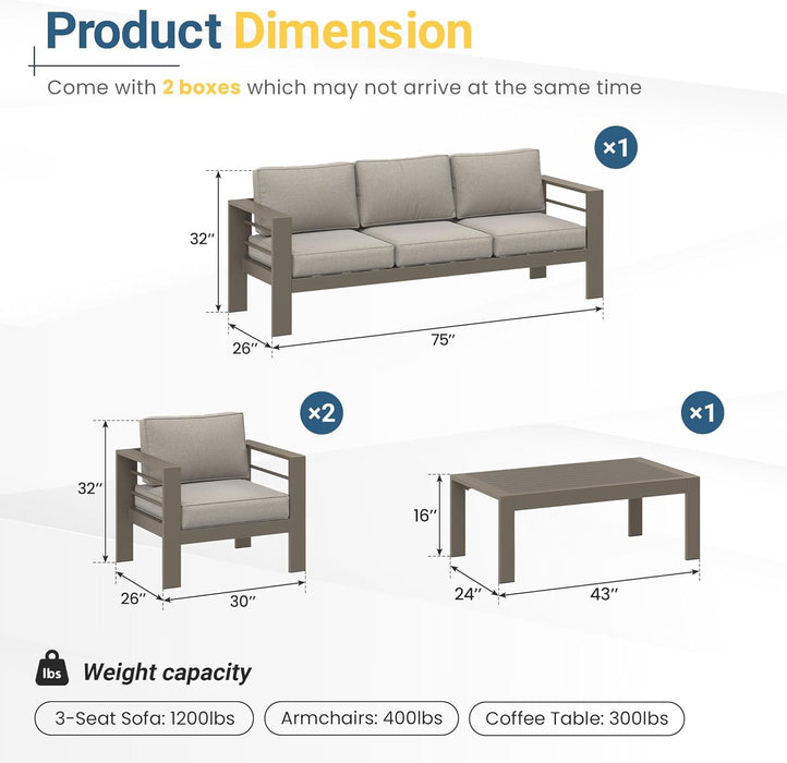 4-Piece Outdoor Patio Furniture Set, Outdoor Sectional Furniture with Upgraded Cushions, Outdoor Conversation Seating Set for Balcony, Garden, Deck, Backyard, Beige
