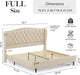 Full Size Bed Frame with Headboard, Luxury Upholstered Velvet Platform Bed with Wingback, Button Tufted & Nailhead Trim, Anti-Slide Tall Footboard, No Box Spring Needed, Noise-Free, Beige