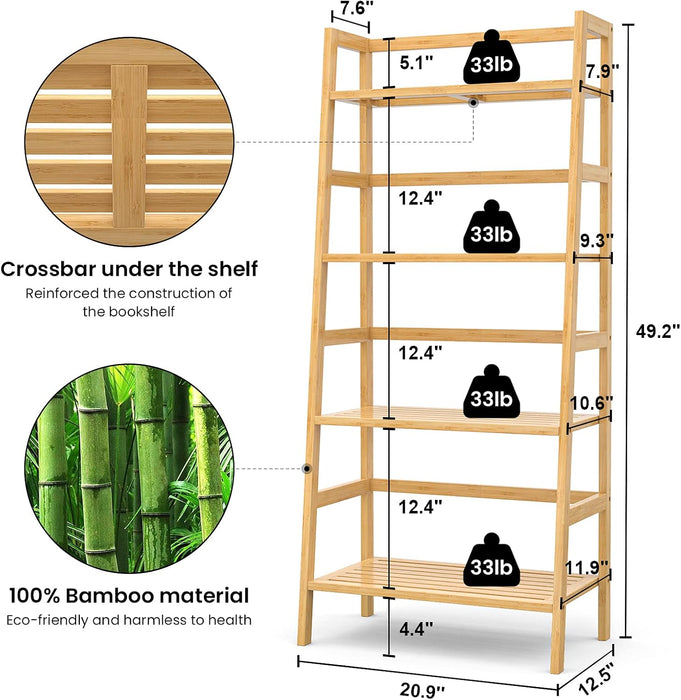 Natural Bamboo 4 Tier Bookshelf Freestanding Organizing