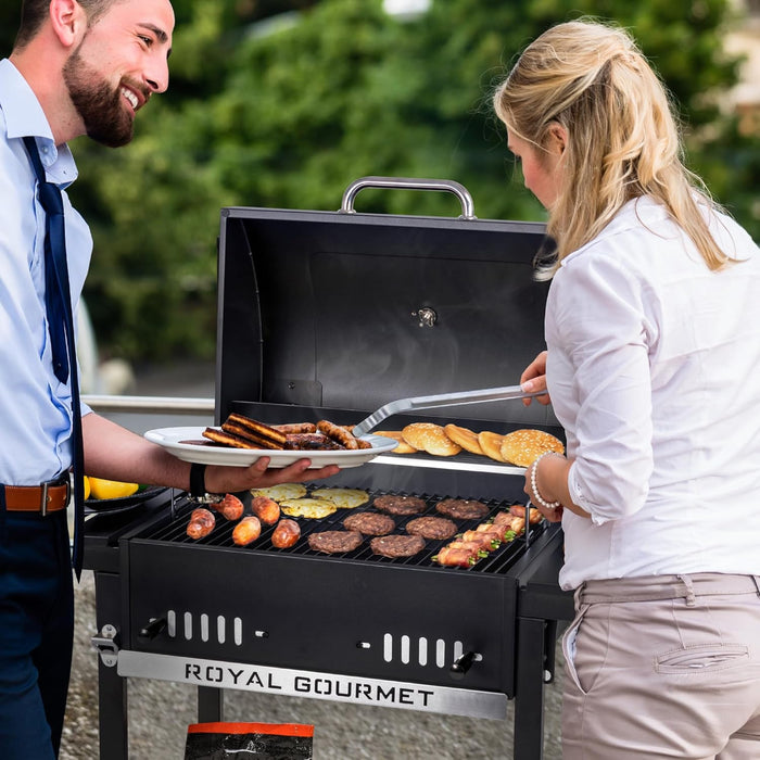 24-Inch Movable Charcoal BBQ Grill with Foldable Side Shelves, Temperature-Controlled, 461 Sq., Ideal for Backyard Party, Outdoor Picnic, Patio Cooking, Garden Grilling, Black
