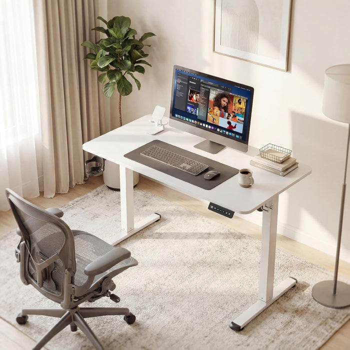 Electric Standing Desk, 40 X 24 Inches Height Adjustable Sit Stand up Desk, Memory Preset Computer Home Office Desks with Sturdy Metal Frame, Phone Stand Cable Management Hole (White, 40'')