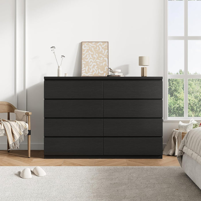 Black 8 Drawer Dresser for Bedroom (15.3" D X 55.2" W X 32.3" H)
