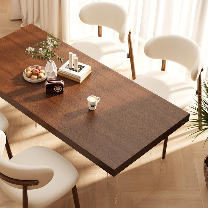 Kitchen Dining Chairs Set of 4 Modern Upholstered Leather Farmhouse Dining Room Chair, Walnut/Beige