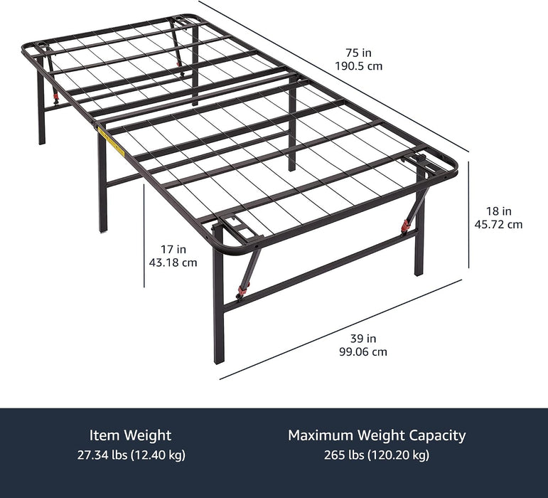 Foldable Metal Platform Bed Frame, Noise-Free Mattress Foundation with Tool-Free Assembly, 18 Inches High, Sturdy Steel Frame, No Box Spring Needed, Twin Size, Black