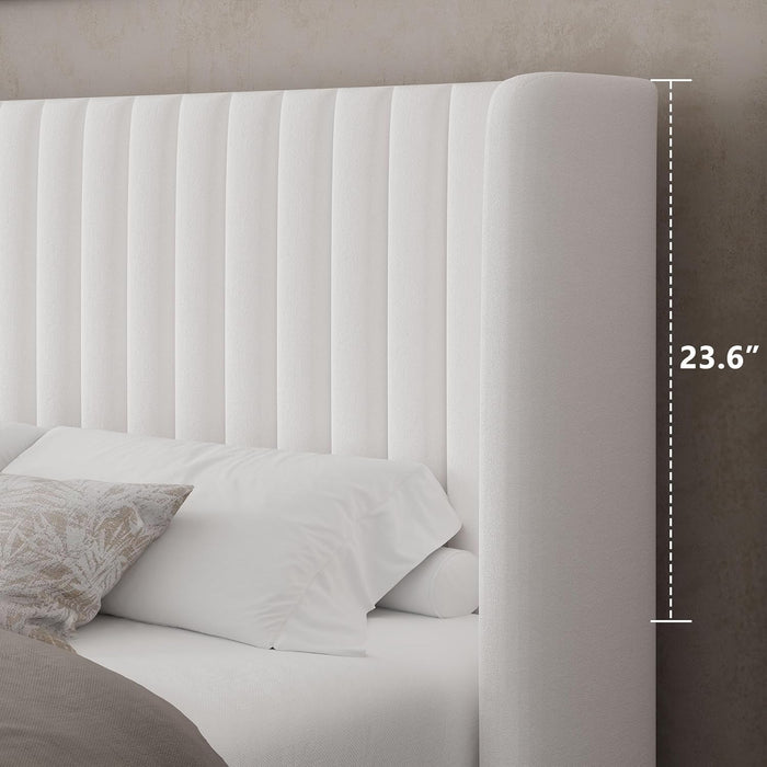 Full Size Lift up Storage Bed Frame, Velvet Upholstered Platform Bed Frame with Wingback Headboard, Hydraulic Storage, No Box Spring Needed, White