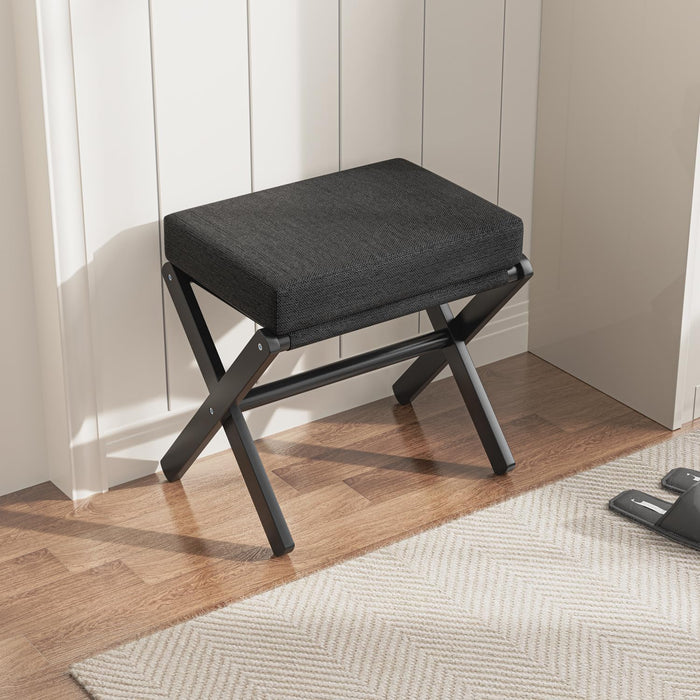 Foldable Foot Stool Ottoman, Modern Foot Rest with Bamboo X Legs & Thick Foam Cushion, Folding Foot Stools Small Padded for Bedroom Living Room, Footstool for Chair Couch (Black - Black)
