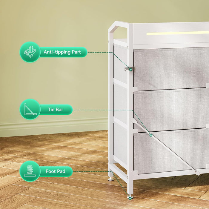 White Dresser With Customizable LED Lighting Outlet