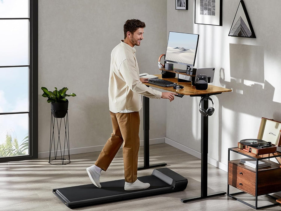 48X24 Inches Electric Standing Desk with Drawer and Monitor Stand, Height Adjustable for Home Office, Ergonomic Sit to Stand with Phone Holder, 3 Hooks, Rustic Brown - ShipItFurniture