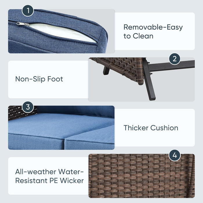 6 Piece Patio Conversation Sets - Wicker Patio Furniture Sets with Outdoor Swivel Rocker Chairs, Glider Loveseat Perfect for Patio Deck Backyard, Brown Wicker Blue Cushion