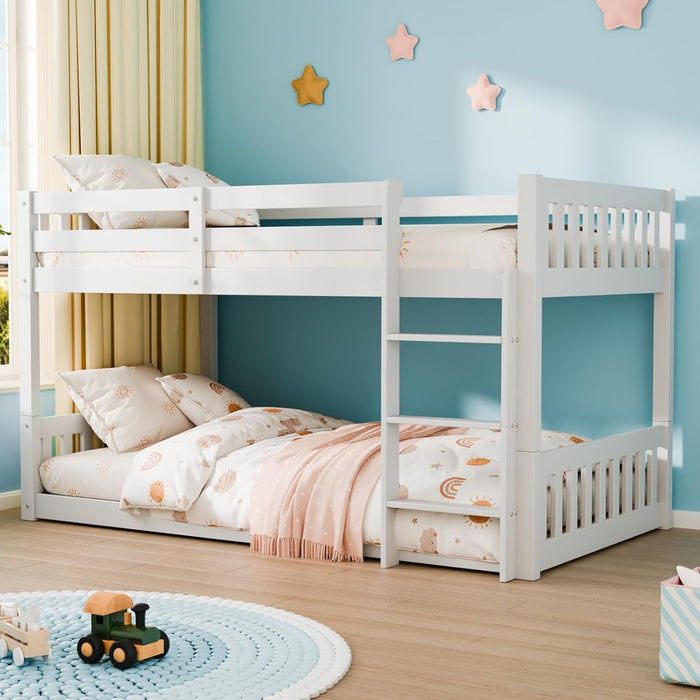 Low Profile White SolidWood TwinOver BunkBed Guardrails