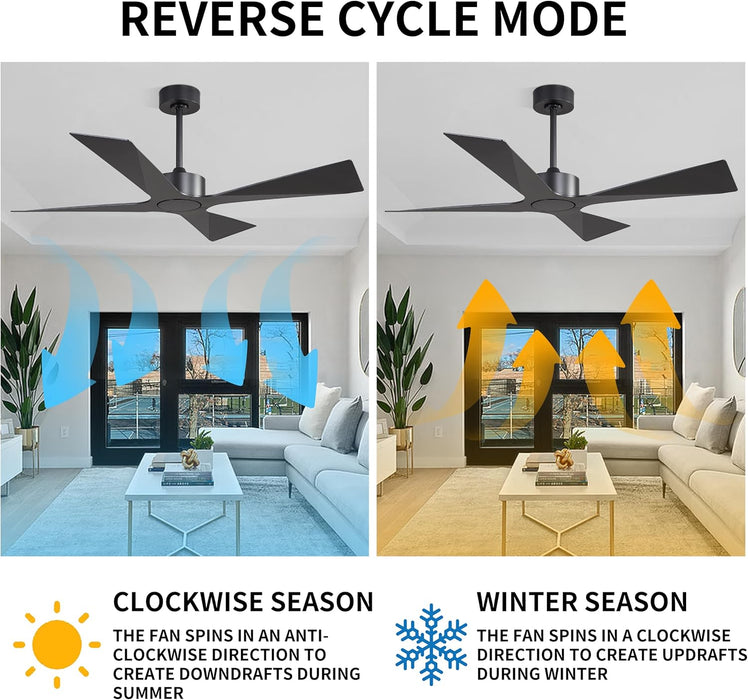 54" Wet Rated Outdoor Ceiling Fan without Lights, 4 ABS Plastic Blades, Reversible DC Motor, 6-Speed Remote Control, Waterproof Ceiling Fan No Lights for Patio Porch Gazebo Garage, Black