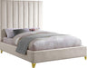 Viacream-K via Collection Modern | Contemporary Velvet Upholstered King Bed, Rich Cream , Deep Channel Tufting, Gold and Chrome Legs, 81.5" W X 86" D X 70.5" H, Cream