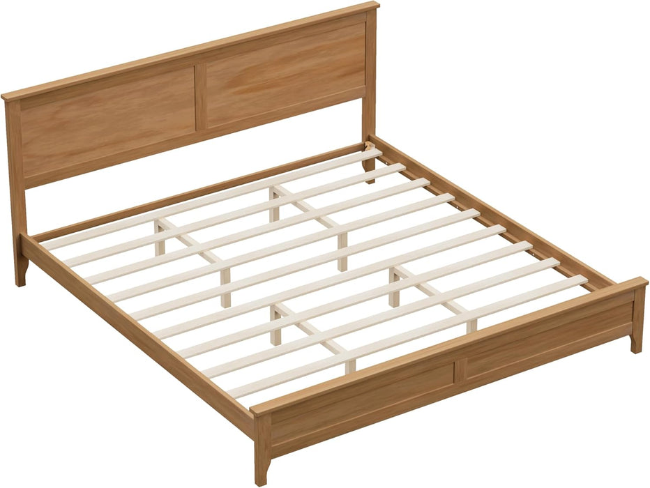 Modern Solid Wood King Size Platform Bed with Headboard,No Box Spring Needed,Easy Assembly,Natural