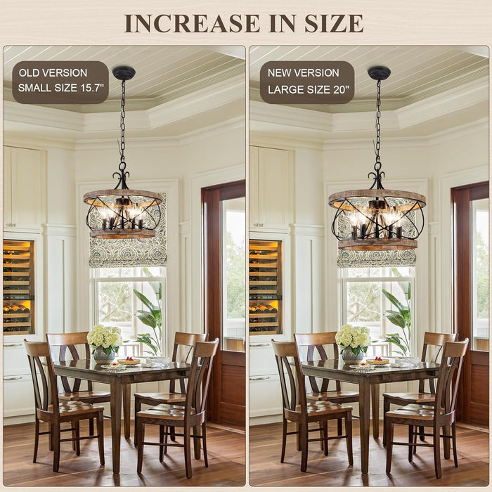 20 Inch Handcrafted Wood Farmhouse Drum Chandelier