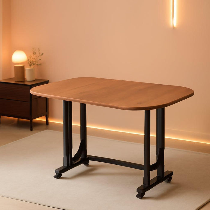 Multifunction Table Drop Leaf Dining Table - 47" Wooden Foldable Kitchen Table with 6 Wheels (Brown)