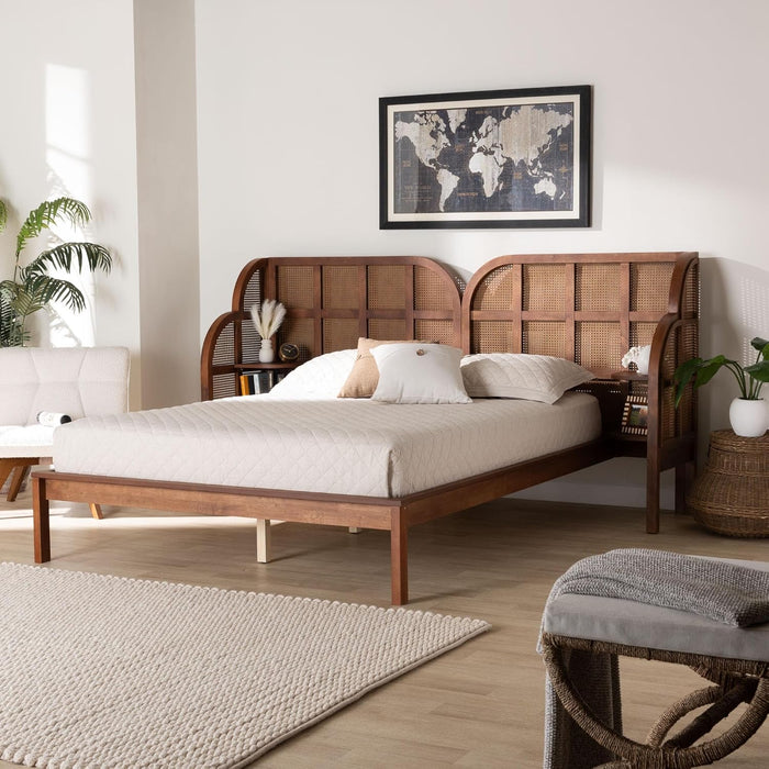 Cascadia Mid-Century Modern Walnut Brown Wood King Size Wingback Platform Bed
