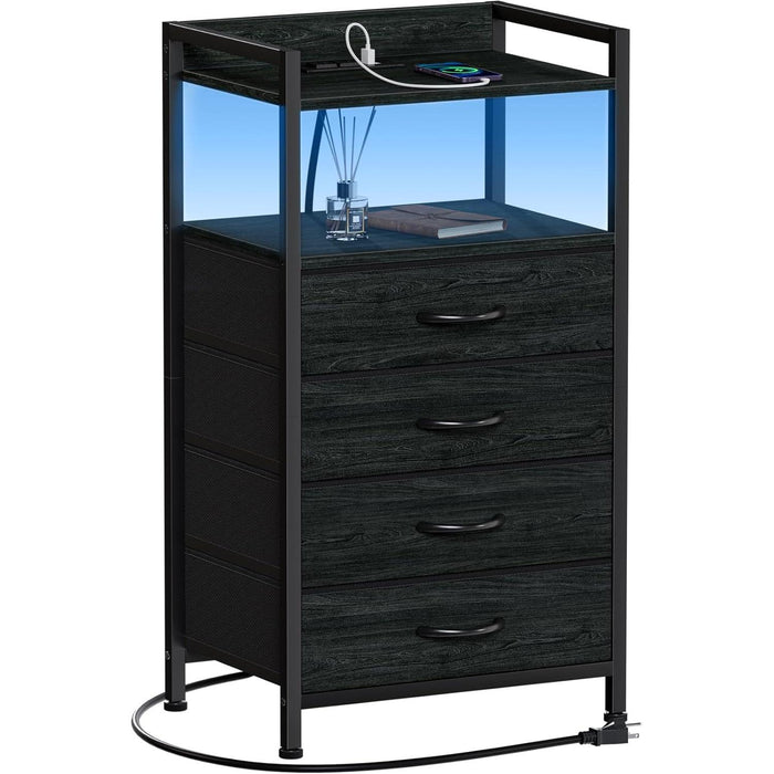 Black Nightstand with LED Lights