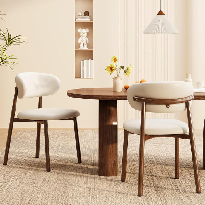 Kitchen Dining Chairs Set of 4 Modern Upholstered Leather Farmhouse Dining Room Chair, Walnut/Beige