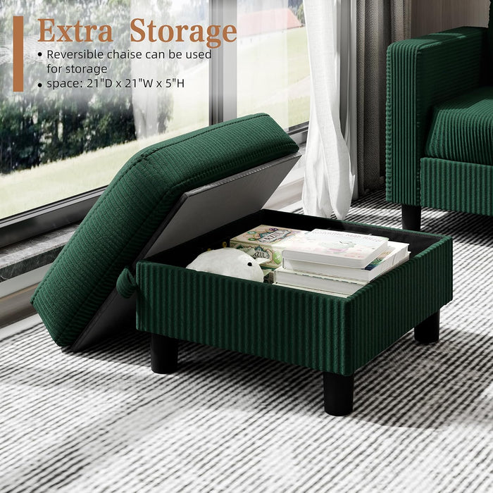 Green 76 Inches Upholstered Sectional Sofa Storage