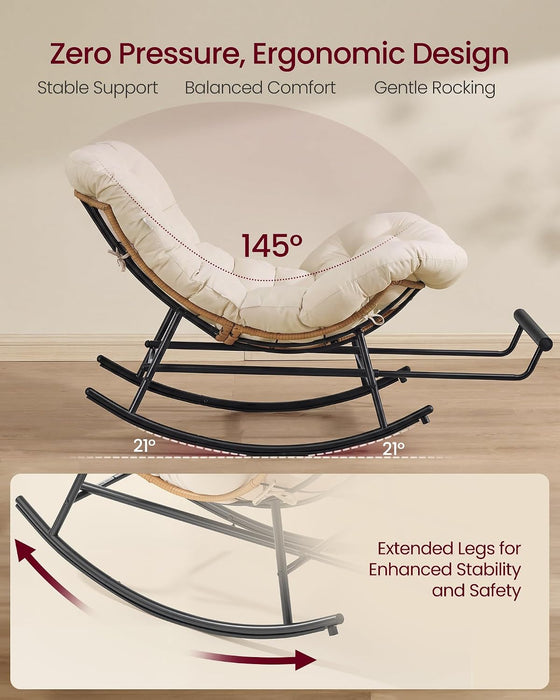 Outdoor Rocking Chair with Extendable Footrest, Removable Cushion